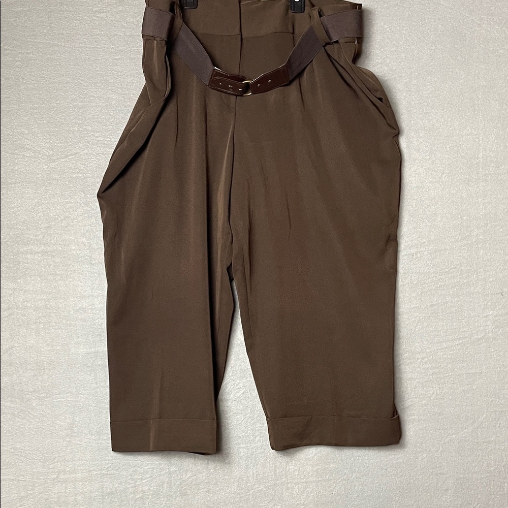 Brown Pleated Trousers with Belt